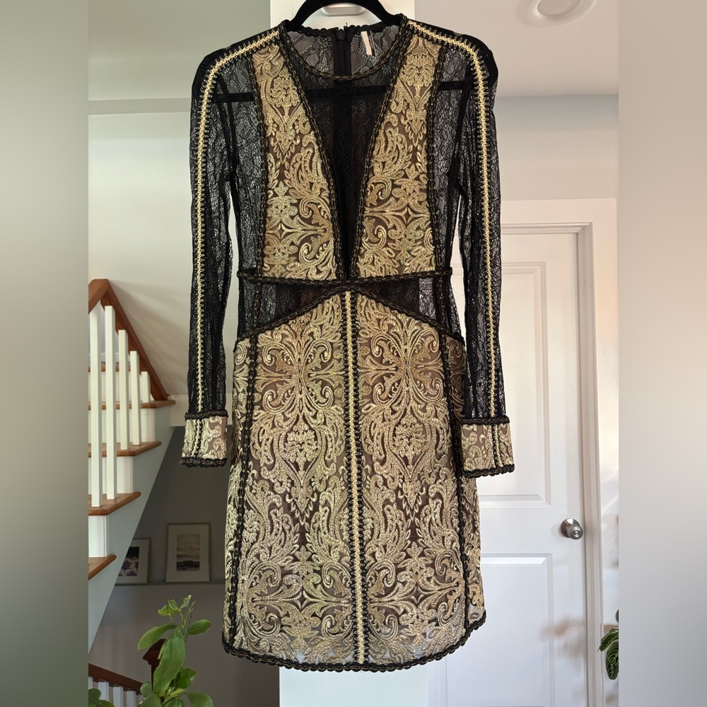 Topshop Black and Gold Lace Dress - Size 4